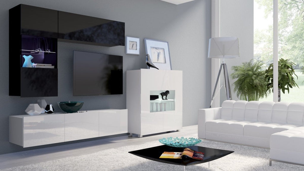 Elegante Designer Wohnwand Miro mit LED-Beleuchtung für modernes Wohnzimmer