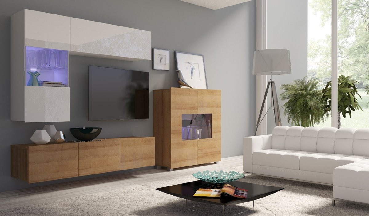 Elegante Designer Wohnwand Miro mit LED-Beleuchtung für modernes Wohnzimmer