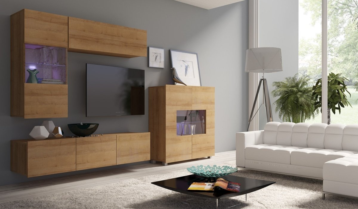 Elegante Designer Wohnwand Miro mit LED-Beleuchtung für modernes Wohnzimmer
