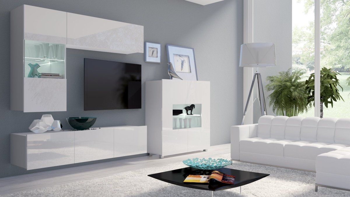 Elegante Designer Wohnwand Miro mit LED-Beleuchtung für modernes Wohnzimmer