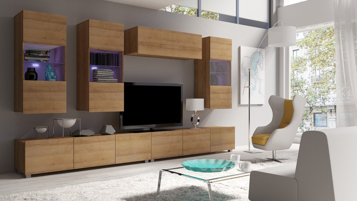 Moderne Designer Wohnwand Ricardo mit LED-Beleuchtung – Elegantes Stauraumwunder für Ihr Zuhause