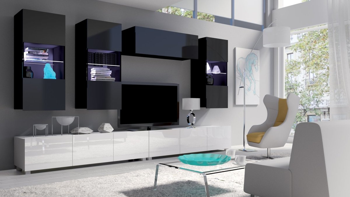 Moderne Designer Wohnwand Ricardo mit LED-Beleuchtung – Elegantes Stauraumwunder für Ihr Zuhause