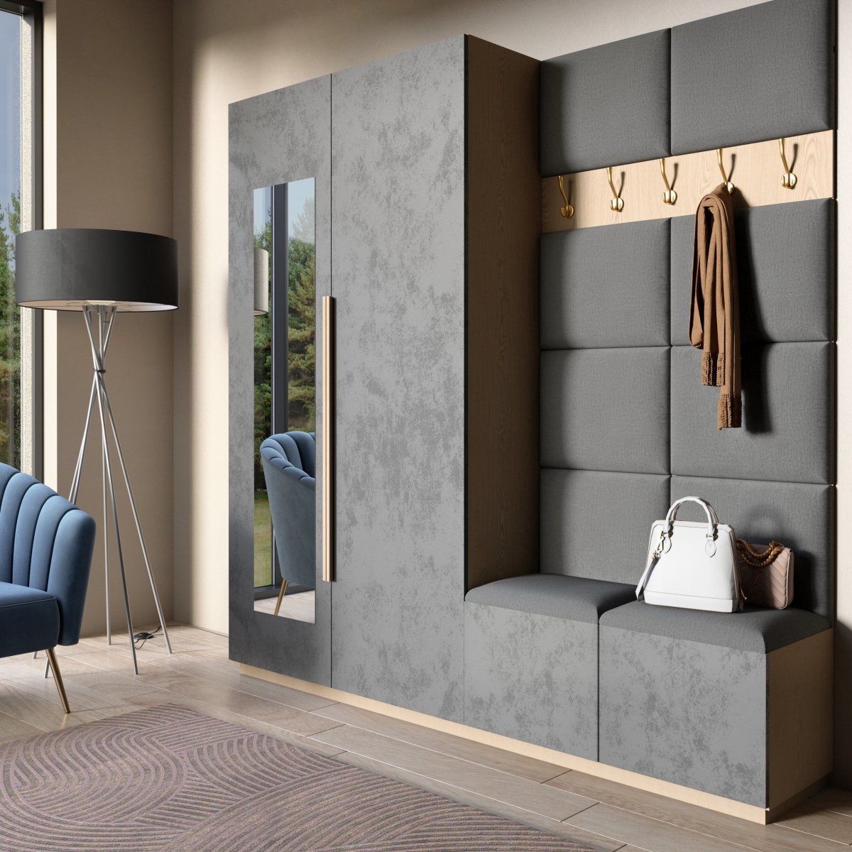 Luxuriöses Samt Gepolstertes Wandpaneel Set für Schlafzimmer, 100x200cm, Schallschutz