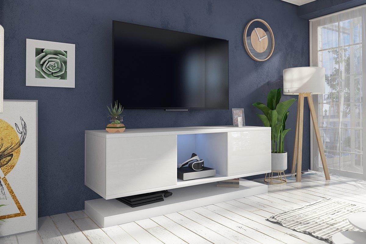 Hängendes Lowboard Due: Modernes, schwebendes TV-Lowboard mit Grifflos-Stauraum in Eichenoptik