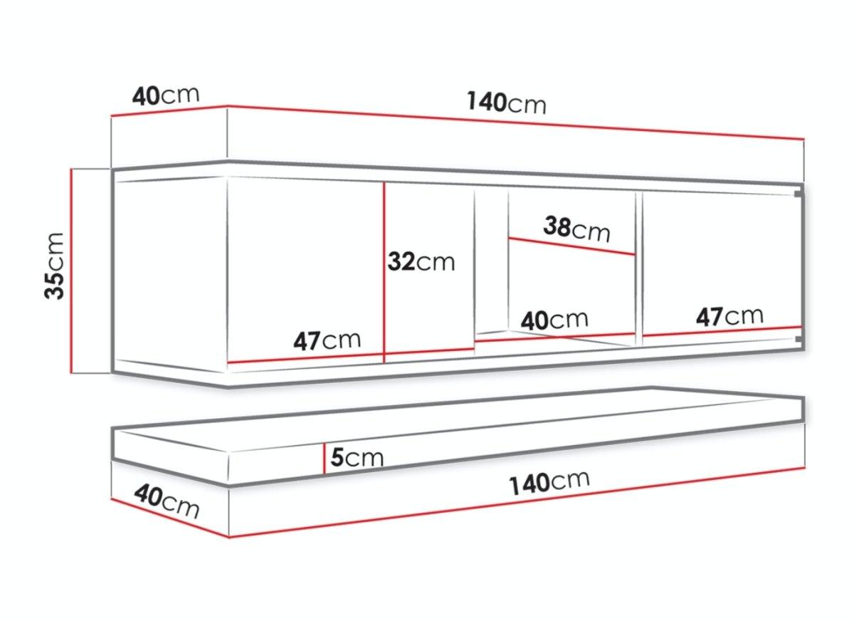 Hängendes Lowboard Due: Modernes, schwebendes TV-Lowboard mit Grifflos-Stauraum in Eichenoptik