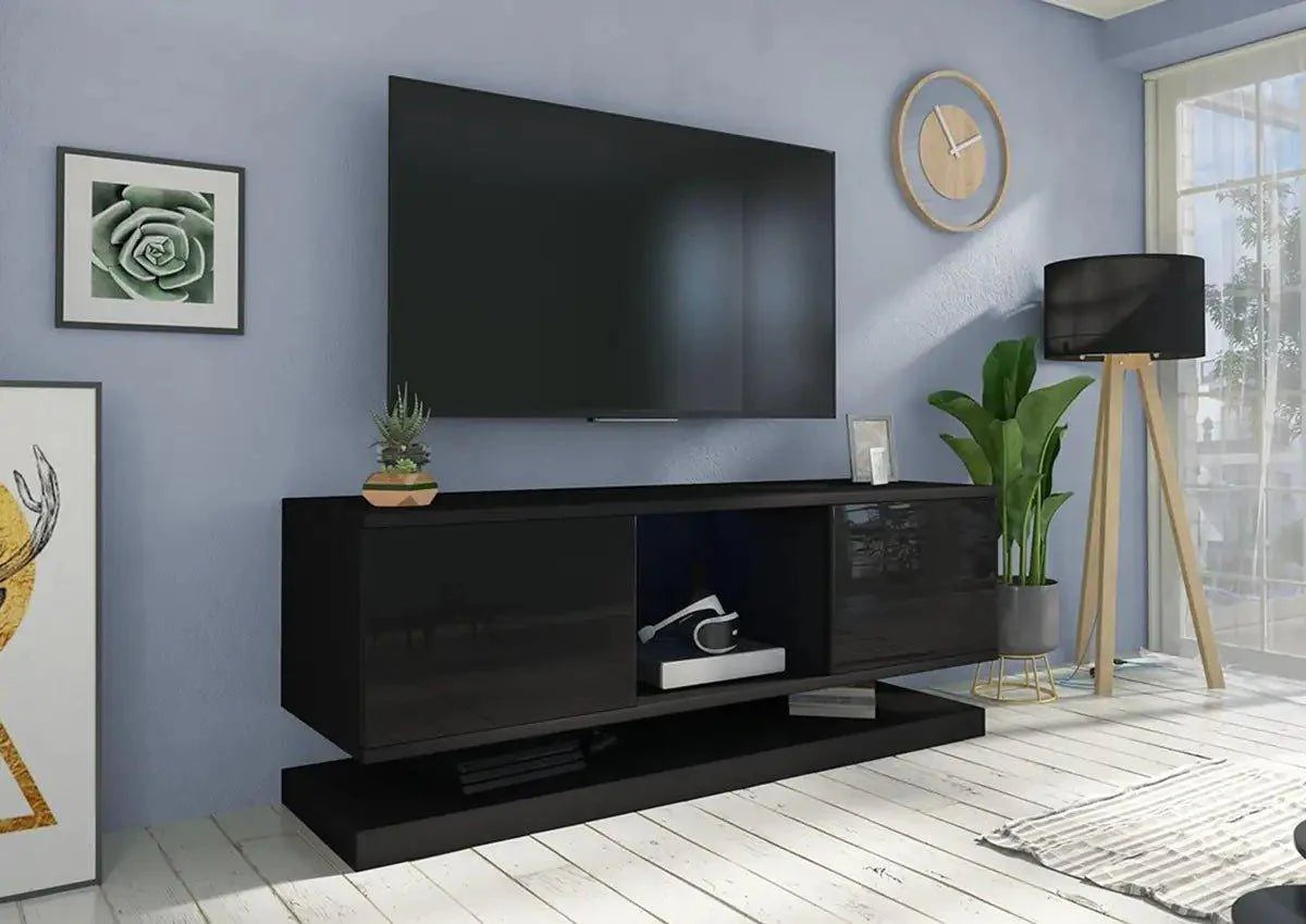 Hängendes Lowboard Due: Modernes, schwebendes TV-Lowboard mit Grifflos-Stauraum in Eichenoptik