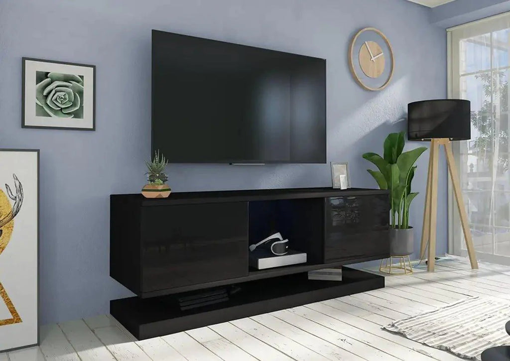 Hängendes Lowboard Due: Modernes, schwebendes TV-Lowboard mit Grifflos-Stauraum in Eichenoptik