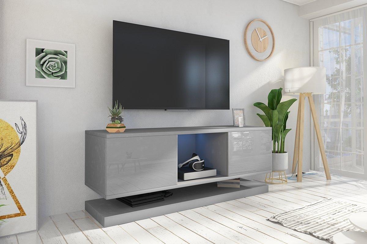 Hängendes Lowboard Due: Modernes, schwebendes TV-Lowboard mit Grifflos-Stauraum in Eichenoptik