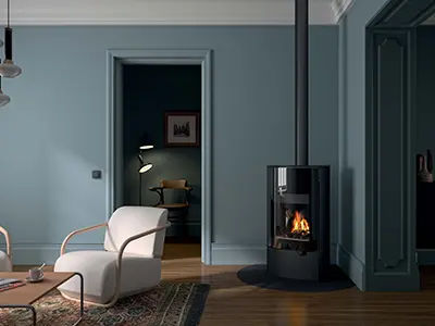 Nestor Martin Quadratischer Gasofen THS 15: 6 kW Leistung, Schwarzer Stahl, 360° drehbar
