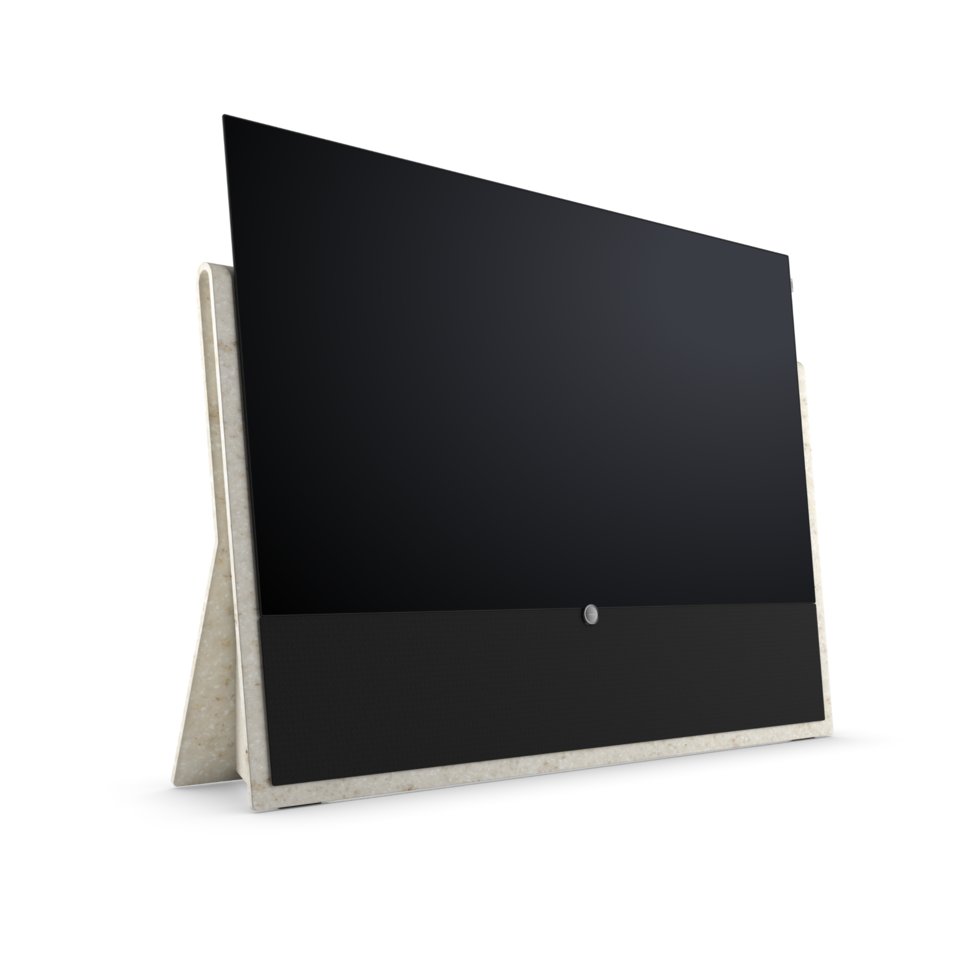 Loewe iconic inspire 65 Zoll 4K OLED TV mit Steinbasis und integriertem Soundsystem