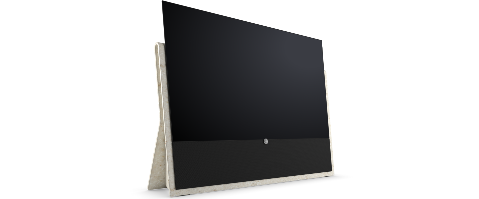 Loewe iconic inspire 65 Zoll 4K OLED TV mit Steinbasis und integriertem Soundsystem