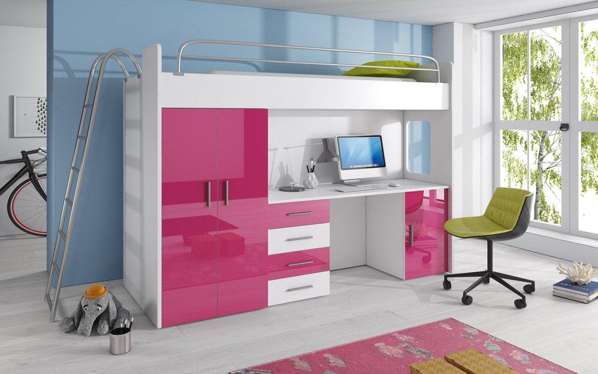 Funktionelles Kinderhochbett Study mit integriertem Schreibtisch und Stauraum