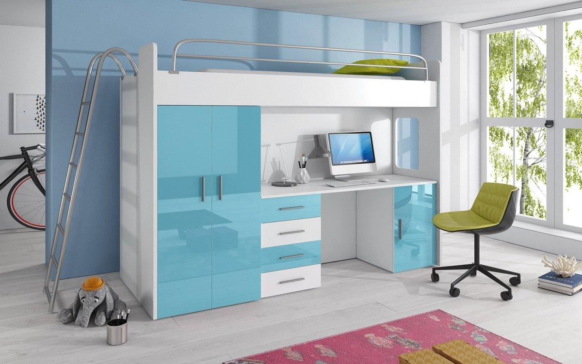 Funktionelles Kinderhochbett Study mit integriertem Schreibtisch und Stauraum