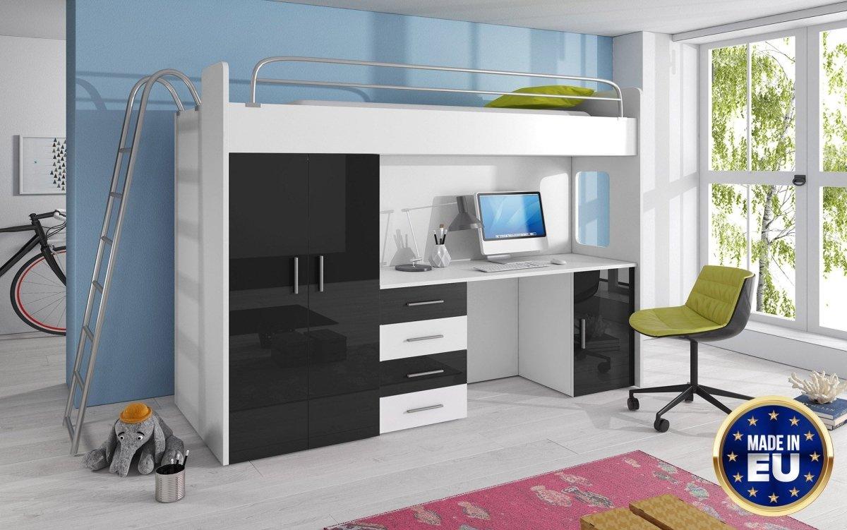 Funktionelles Kinderhochbett Study mit integriertem Schreibtisch und Stauraum
