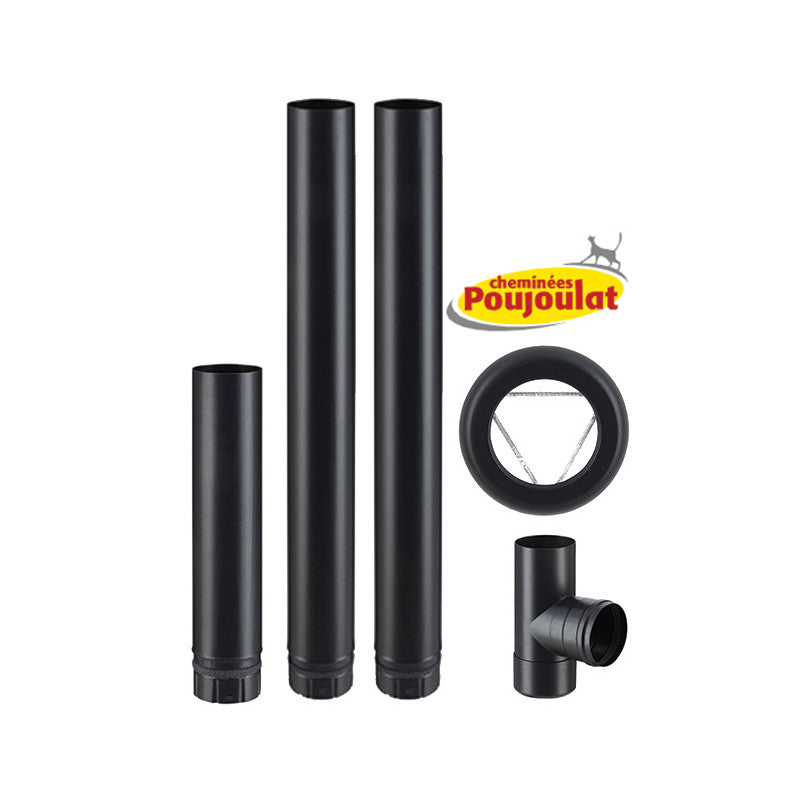Poujoulat Komplettes Abluftrohr-Set für Pelletofen Ø 80mm, Schwarz Emailliert