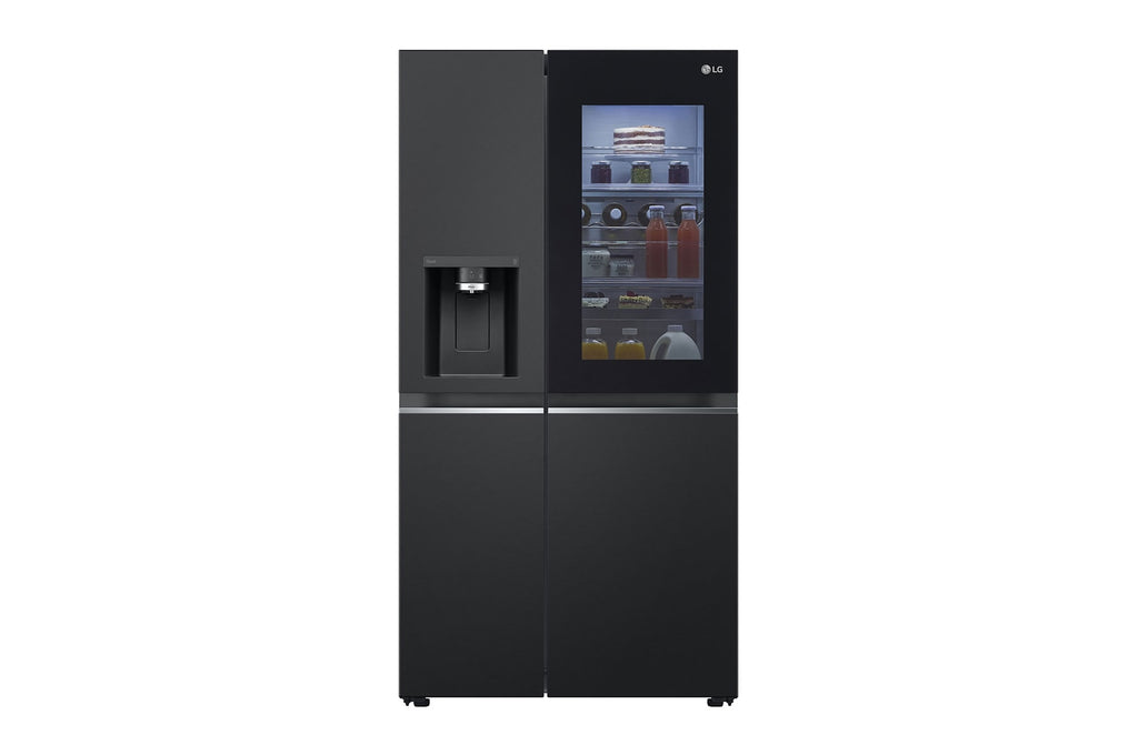 LG InstaView Side-by-Side Kühlschrank: Groß, Smart, Eis- & Wasserspender, Schwarz