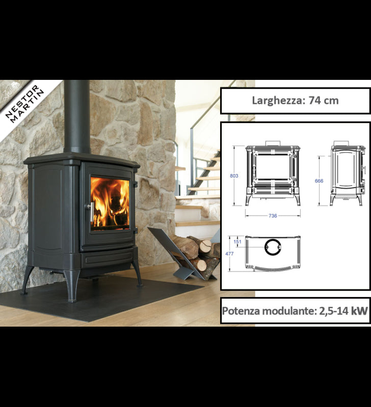 Nestor Martin S43 Gusseisen Holzofen 9,5kW Doppelverbrennung mit Thermostatsteuerung