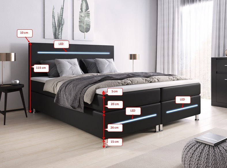 Luxus Boxspringbett Sejour mit LED-Beleuchtung – Modernes Polsterbett für Schlafkomfort
