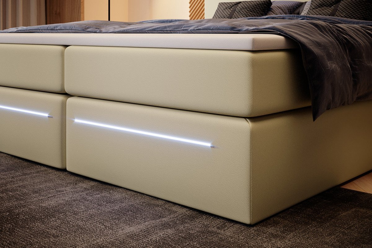 Luxuriöses Boxspringbett Sejour mit LED-Beleuchtung und cleverem Stauraum