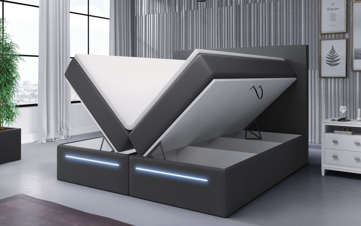 Luxuriöses Boxspringbett Sejour mit LED-Beleuchtung und cleverem Stauraum