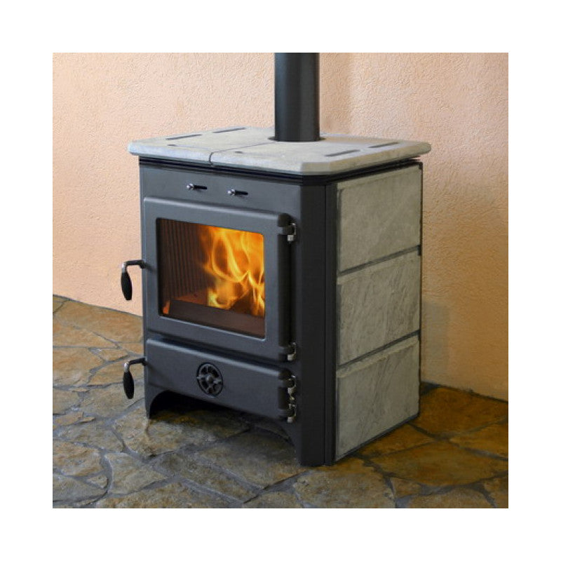 Vulkan 14 kW Holzofen-Komplettset mit oberen Abgasanschluss für effiziente Heizung