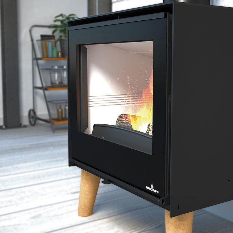 ARUS 9,5 kW Holzofen: Dreifachverbrennung, Holzfüße, FireTek-Interieur für ökonomisches Heizen