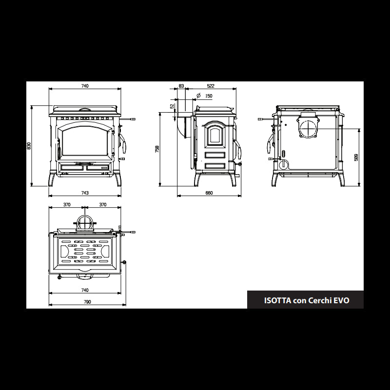 Isotta Con Cerchi Evo Holzofen mit Kochplatte 11,9 kW