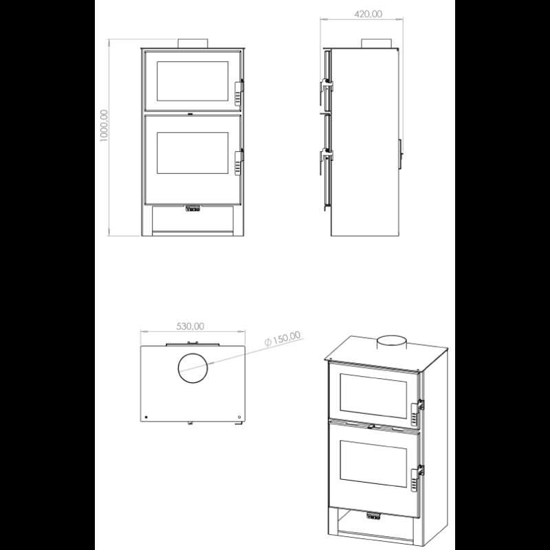 Carrio Inox 9 kW Holzofen mit Backofen: Effiziente Heizung und stilvolles Kochen