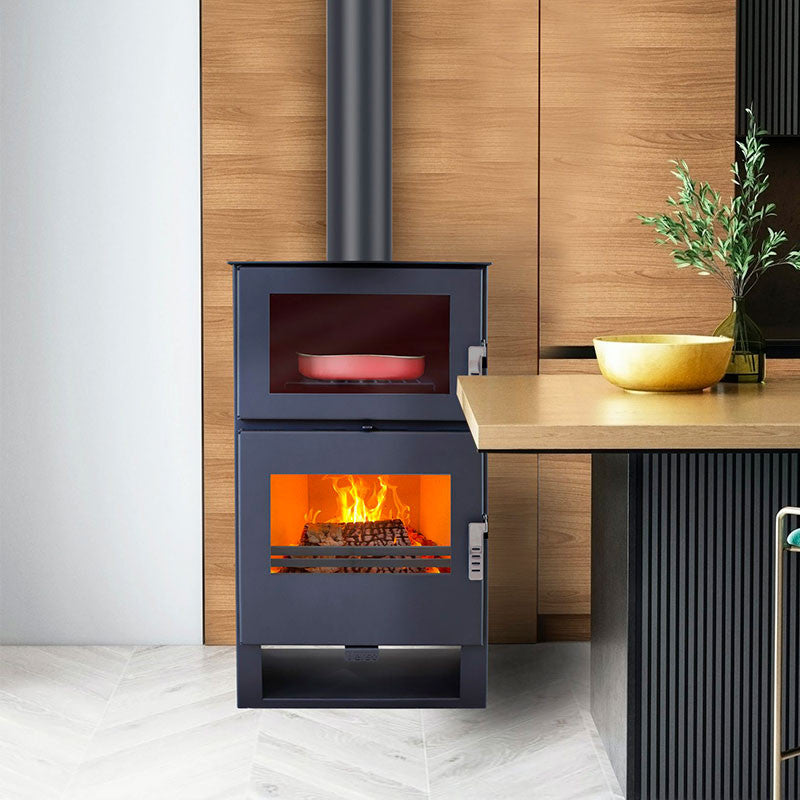 Carrio Inox 9 kW Holzofen mit Backofen: Effiziente Heizung und stilvolles Kochen