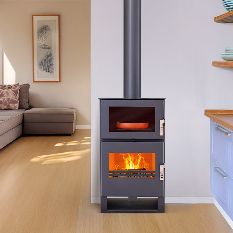 Carrio Inox 9 kW Holzofen mit Backofen: Effiziente Heizung und stilvolles Kochen