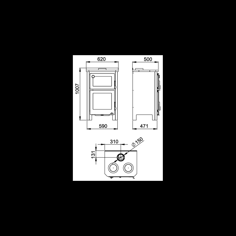 Pramoda Etna 14 kW Holzofen mit Backofen und Kochplatten
