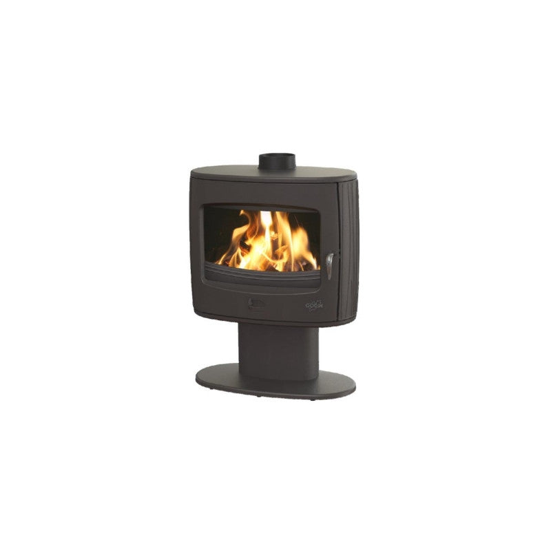 Godin Eliot Holzofen 8 kW mit runder Gusseisen-Design, großer Flammenansicht, schwarz
