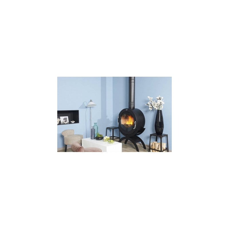 Godin Brimont Holzofen, luftdicht, 9 kW, rund, schwarz, mit hoher Effizienz