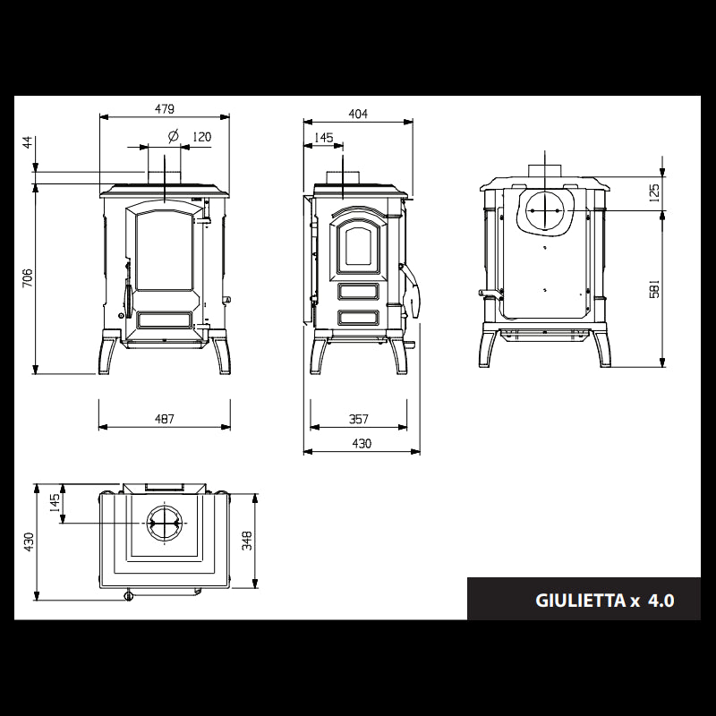 Giulietta X 4.0 Holzofen: Kompakter, leistungsstarker Gusseisen-Holzofen für effiziente Wärme
