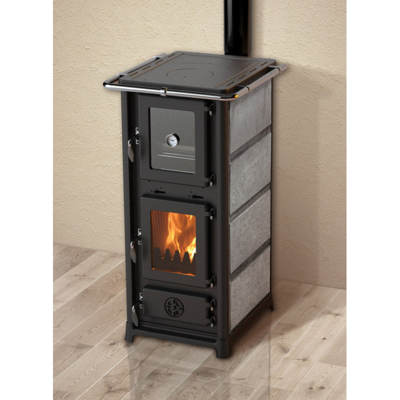 MBS Olympia Holzofen mit Backofen und Kochplatte, Speckstein, 12,2 kW