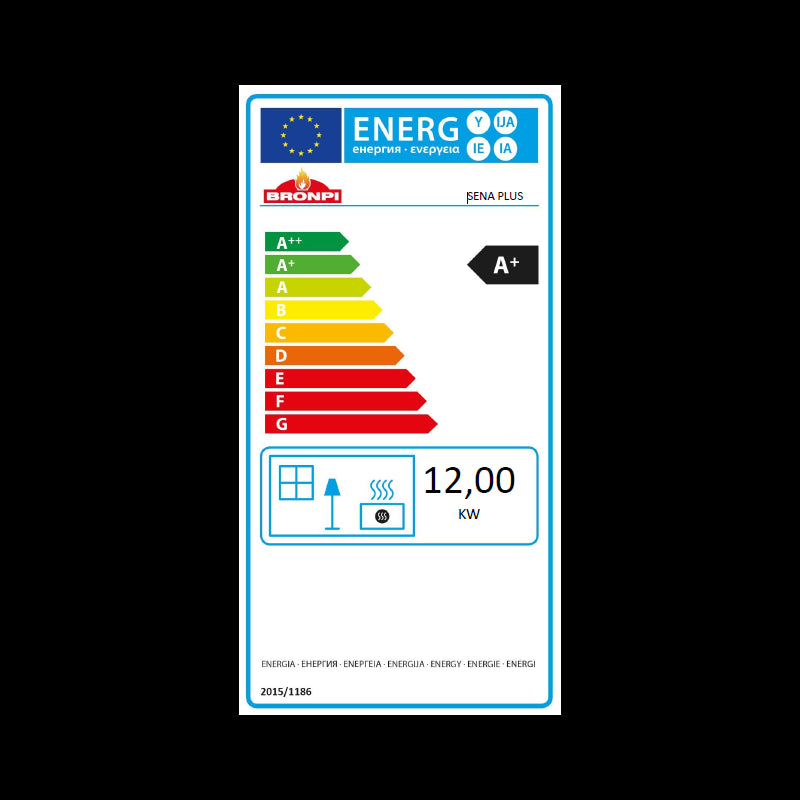 Sena Plus 12,5 kW Holzofen: Gusseisen, Stahl, 60 cm, Flamme Verte