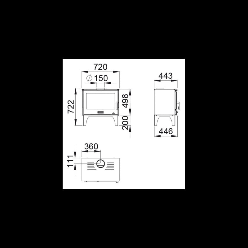 Sena Plus 12,5 kW Holzofen: Gusseisen, Stahl, 60 cm, Flamme Verte