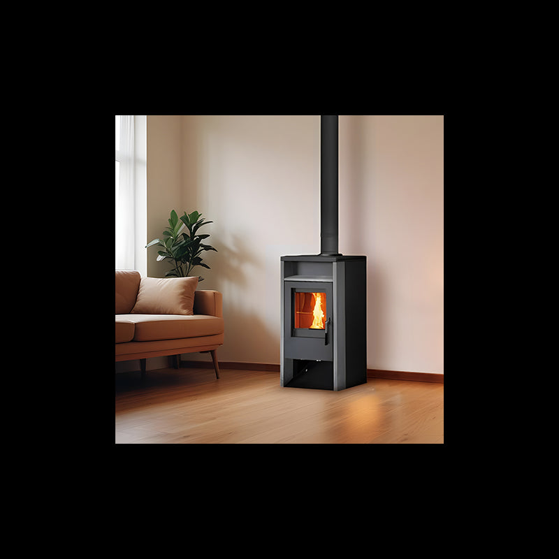 Vega Holzofen mit Pierre Ollaire, 6,2 kW, integrierter Holzlager, effiziente Verbrennung