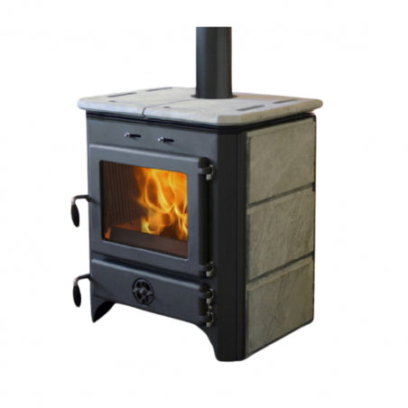 MBS Olympia Holzofen mit Backofen und Kochplatte, Speckstein, 12,2 kW