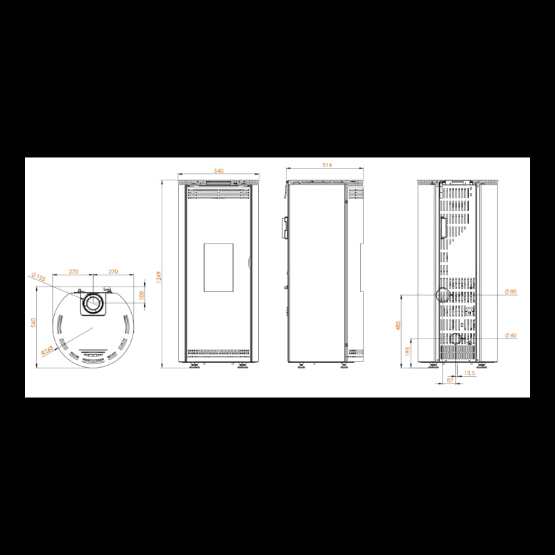 Prevert 8 kW geschlossener Pelletheizofen mit Wi‑Fi, rund, 125 kg