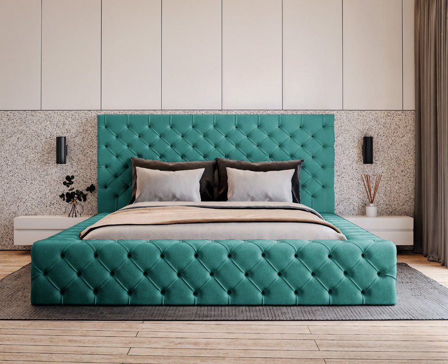 Luxuriöses Designer Samt Polsterbett Lana mit großem Stauraum – Modern & Bequem