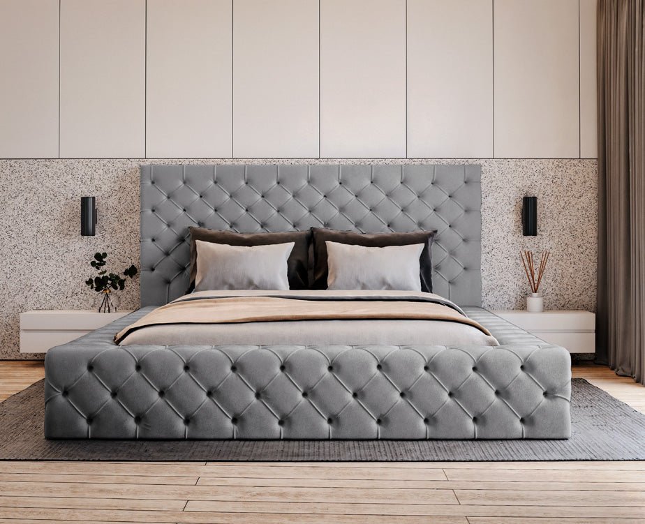 Luxuriöses Designer Samt Polsterbett Lana mit großem Stauraum – Modern & Bequem