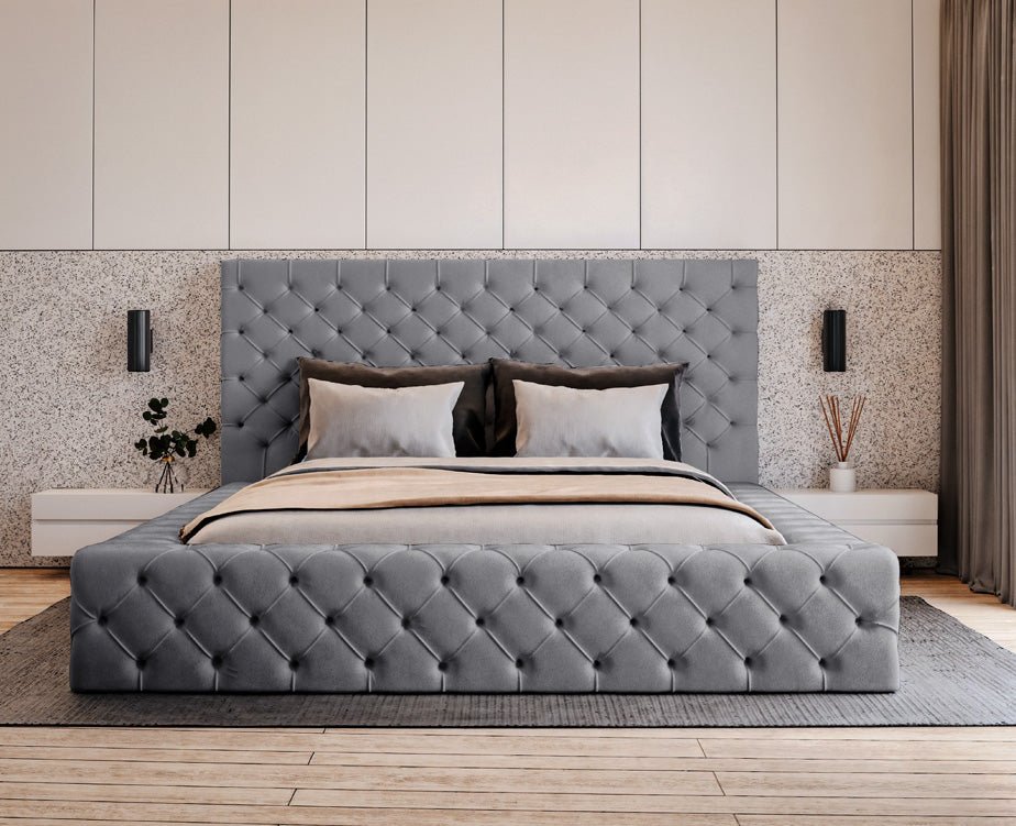 Luxuriöses Designer Samt Polsterbett Lana mit großem Stauraum – Modern & Bequem