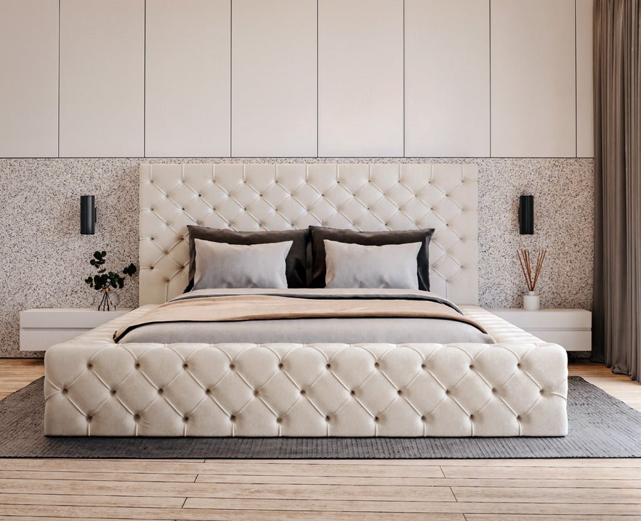 Luxuriöses Designer Samt Polsterbett Lana mit großem Stauraum – Modern & Bequem