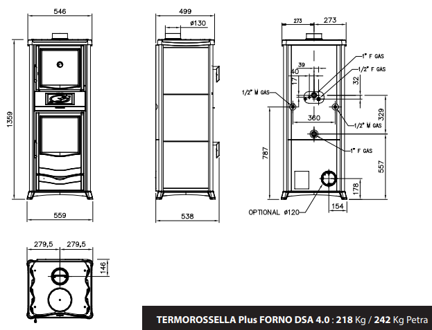 TermoRossella Plus Forno DSA 4.0 Holzofen mit Wasserboiler