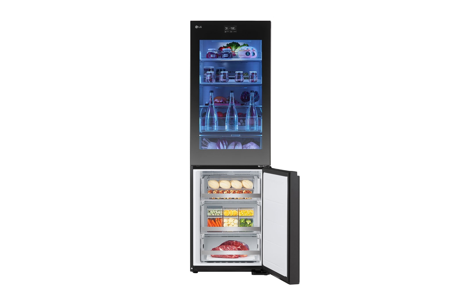 LG InstaView® Kühl‑Gefrierkombination 349 L, Black Steel, Touch‑Display, Energieklasse C