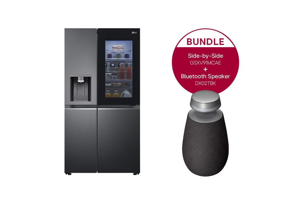 LG InstaView Door-in-Door® Side-by-Side Kühlschrank mit XBOOM 360 Lautsprecher Bundle