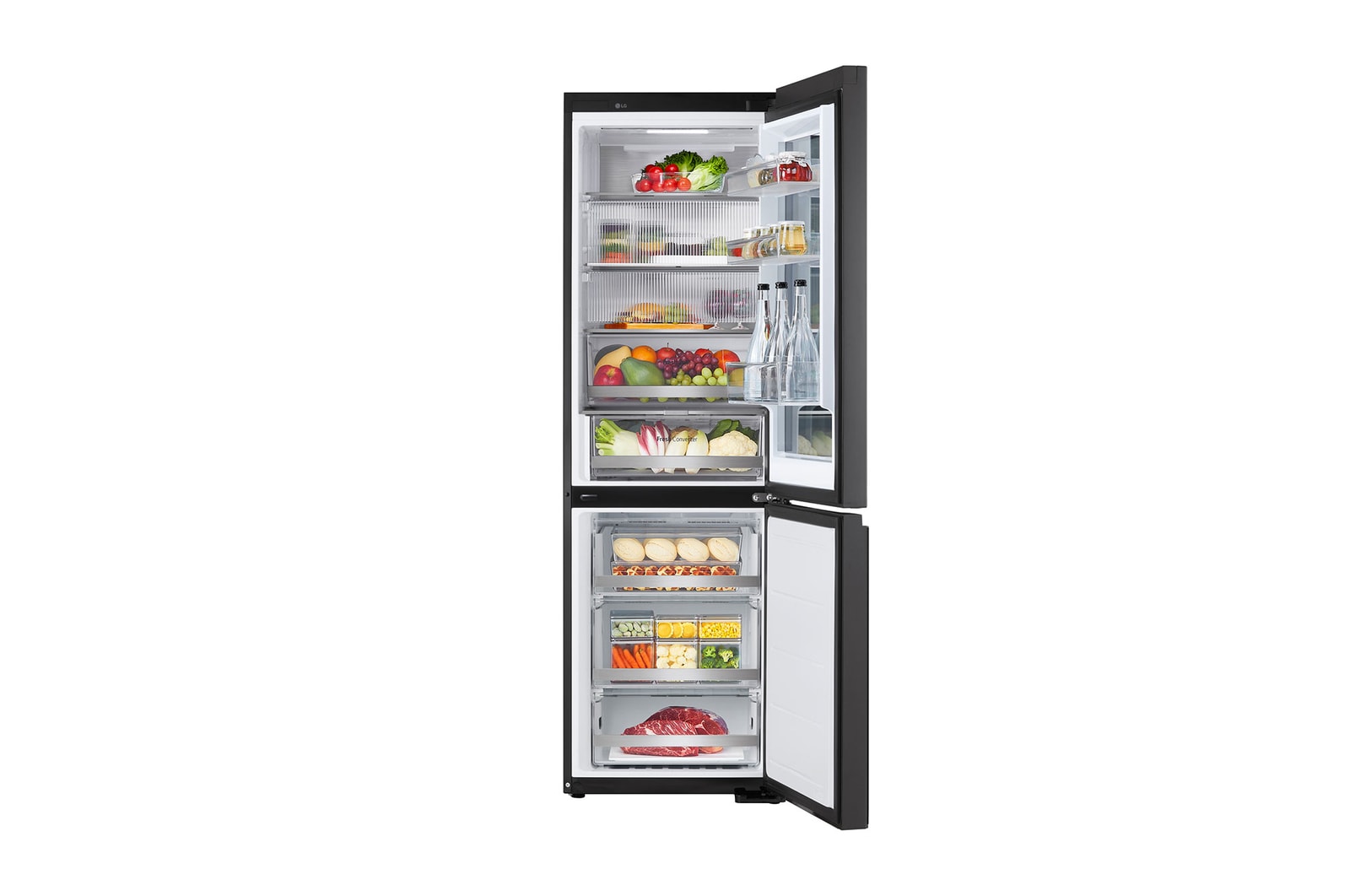 LG InstaView® Kühl‑Gefrierkombination 349 L, Black Steel, Touch‑Display, Energieklasse C