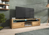 Elegantes TV-Lowboard Credenza Eichenoptik mit Integrierter LED-Beleuchtung Medienmöbel Wohnzimmer