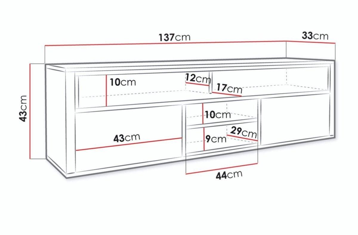 Elegantes TV-Lowboard Credenza Eichenoptik mit Integrierter LED-Beleuchtung Medienmöbel Wohnzimmer